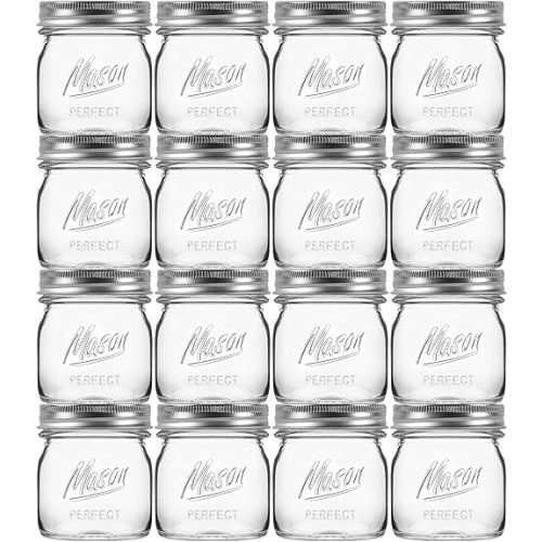 16 Pack 8 oz Mason Jars with Regular Airtight Lids - Glass Canning Jars 8 oz, Mini Mason Jars for Jam, Jelly, Honey, Overnight Oats, Party Favors, Shower Favor, Separable Lids