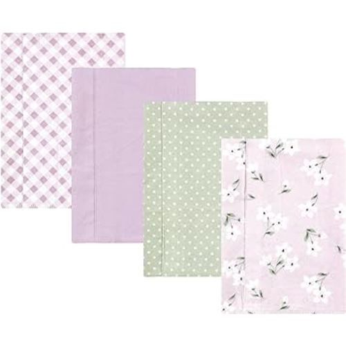Hudson Baby Unisex Baby Cotton Flannel Burp Cloths, Purple Dainty Floral 4 Pack, One Size