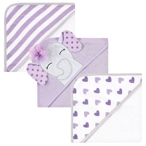 Hudson Baby Unisex Baby Cotton Rich Hooded Towels, Purple Dots Pretty Elephant, One Size