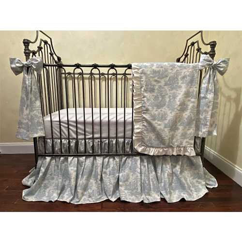 Blue Toile Crib Bedding, Baby Boy, Baby Girl Crib Bedding, Toile Crib Skirt, Blanket, Crib Bows, Pillows