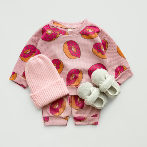 Baby Toddler Donut Pink Waffle 2-piece Set