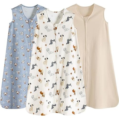 PHF Soft Baby Sleep Sack 0-6 Months 100% Organic Cotton Wearable Blanket, 2-Way Zipper 0.5 TOG Toddler Sleeping Sack 3 Pack, Comfy Sleep Bag for Baby Boys Girls, Pets Dogs (Small)