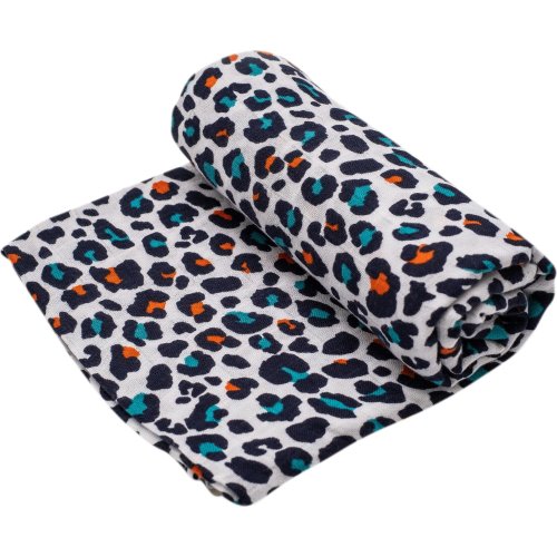 XL Leopard Print Muslin Multi-Purpose Square Blanket, Orange And Green - Etta Loves Swaddles | Maisonet