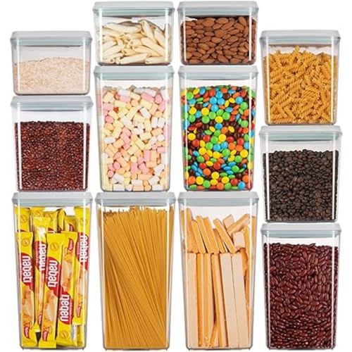 Ankou Pop Airtight Food Storage Containers with Lids for Kitchen Pantry Organizing Stackable Container for Cereal Snack Flour Sugar Coffee Spaghetti -12 Pcs(1.2, 2.0, 2.7, 3.3qt)*3