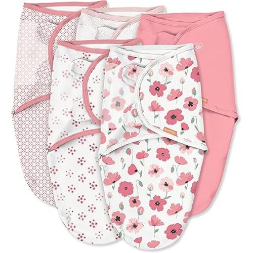 SwaddleMe Original Swaddle – Size Small/Medium, 0-3 Months, 5-Pack (Pretty Poppy )