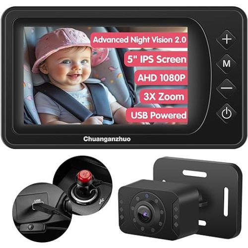 Baby Car Camera with Advanced Night Vision 2.0, Clear Night Vision IPS HD 1080P Easy Installation (5 inch Dark Black)