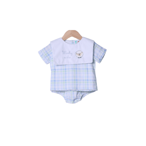 Embroidered Worthy IS the Lamb Swiss Plaid Diaper Set