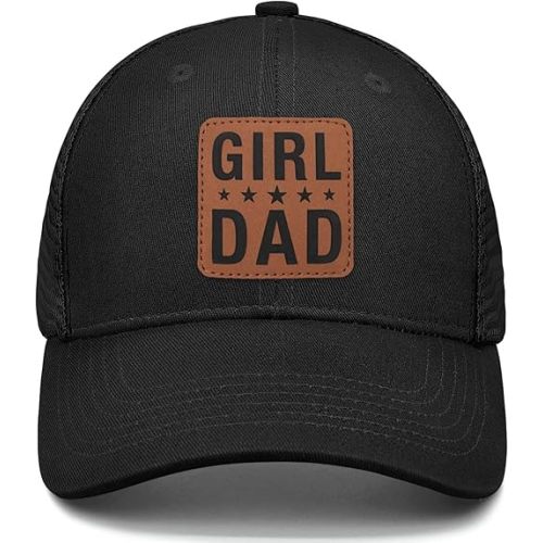 Girl Father Daddy Dad hat Gifts Fathers Day Birthday Christmas for Dad Papa from Daughter Son Black Trucker Leather Patch Hat