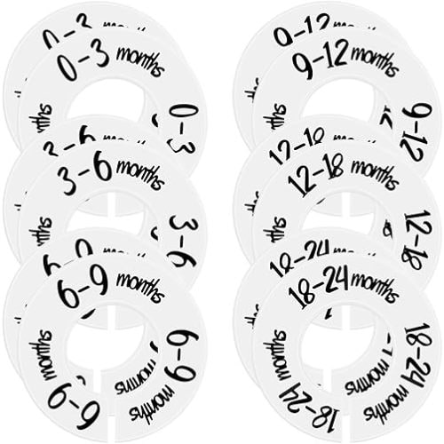 12 PCS Baby Closet Dividers, Round Baby Closet Size Dividers from Newborn to Toddler, Baby Clothes Size Organizer for Nursery Baby Clothes Size Age Dividers, Fits 1.5" Rod