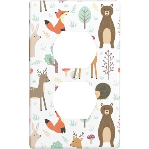 Cartoon Animal Deer Bear Fox Light Switch Cover Decorative Duplex Electrical Outlet Plastic Wall Plate Outlet Cover for Women Girls Bedroom Kitchen Living Room Decor 4.5 * 2.76