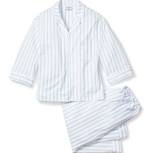 The Olivia Wide Leg Pima Pajama Set in Periwinkle Stripe