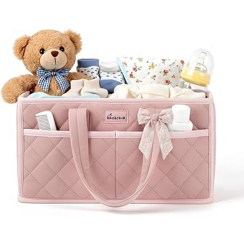 Diaper Caddy Organizer For Changing Table,Dutch Velvet Baby Diaper Caddy With 3 Removable Compartments &4 Side Pockets,Portable Diaper Basket For Car Organizer,Nursery Organizer For Essential Supplies