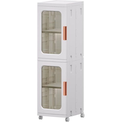 Narrow Cabinet With Doors and Shelves - Tall Skinny Bathroom Storage Kitchen Organizer With Adjustable Shelf - Toilet Paper Linen Closet 2 Layer (White)
