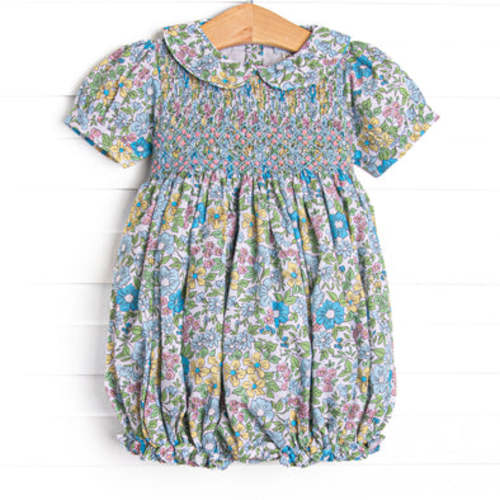 Carnival Carnations Smocked Bubble, Blue – Stitchy Fish