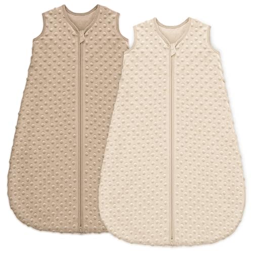 Unnivoll Fleece Baby Sleep Sack 6-12 Months with Plush Dots 1.5 Tog Baby Wearable Blanket with 2-Way Zipper Warm Sleeping Sack for Toddler Infant Newborn - Medium, Coffee