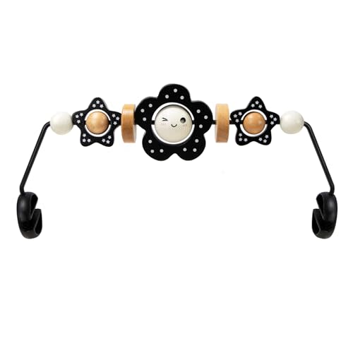 TinlyFinly Baby Bouncer Toy Bar Wooden Compatible with Baby Bjorn Bouncer, Bouncer Toy Attachment Tight and Secure Fit, So Fun to Watch, Touch and Spin for Babies All Ages (Black and White Flower)