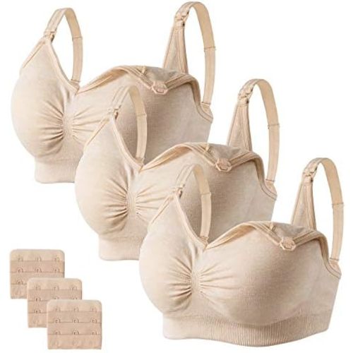 Angelhood Womens Seamless Sleep Nursing Bra,Breastfeeding Maternity Bra with Remove Bra Pads Extenders Pack of 3