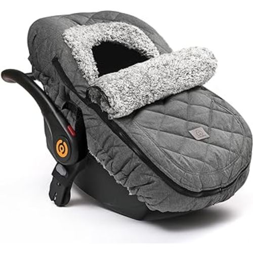 ACRABROS Car Seat Cover Baby: Winter Infant Carseat Canopy for Boy Girl Newborn Zipper Peeping Window Warm Cozy Cold Weather Waterproof Universal Fitted Heather Grey