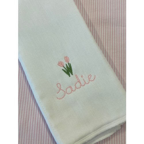 Monogrammed Tulips Flower Burp Cloth or Bib