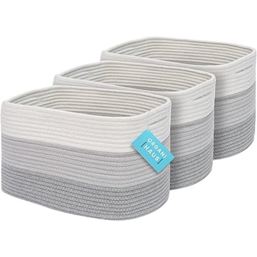 OrganiHaus Set of 3 Grey Woven Baskets for Organizing, Cotton Rope Basket for Decor, Shoe Basket Organizers & Storage, Decorative Storage Baskets & Bins, Cute Storage Basket for Toys & Cloths