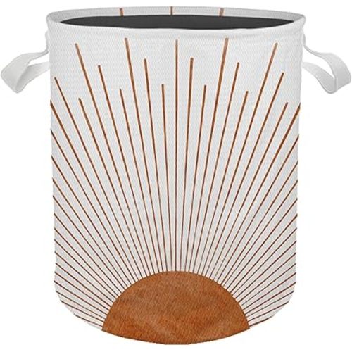 Boho Laundry Basket, Mid Century Modern Boho Terracotta Sunshine Laundry Basket Hamper Waterproof Collapsible Storage Bin Organizer for Bedroom Bathroom Kids Nursery Room Dorm Clothes Toys