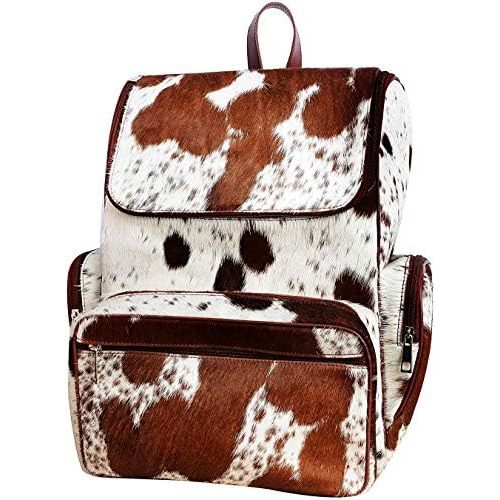 LP-FACON Western Cowhide Print Leather Diaper Backpack | Cute Shower Gifts For Mom | Large Travel Bag Brown & White