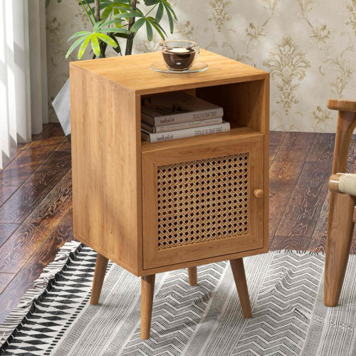 Bayou Breeze Kunkle Bayou Breeze Nightstand With Natural Rattan Door Rattan Drawer, Wooden Bedside Table End Table For Living Room And Bedroom & Reviews | Wayfair
