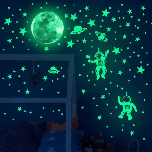 Glow in the Dark Astronaut Wall Stickers – Luminous Moon & Star Decals for Kids Bedroom, Nursery  Home Decoration