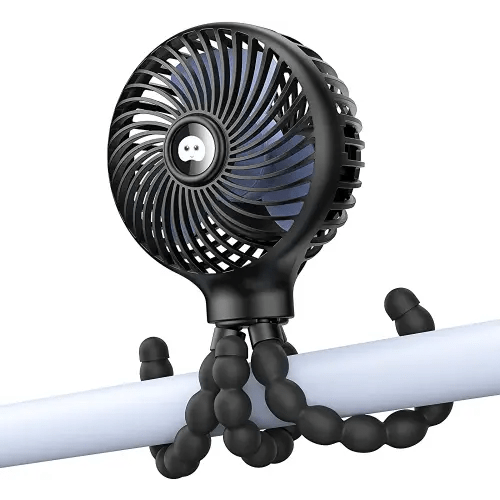 SmartDevil Stroller Fan, Portable Clip on Stroller Fan for Baby, 3 Speed Adjustment, 4000mAh Rechargeable Personal Desk Fan with Flexible Tripod, Mini Handheld Fan for Car Seat, Bicycle(Black)