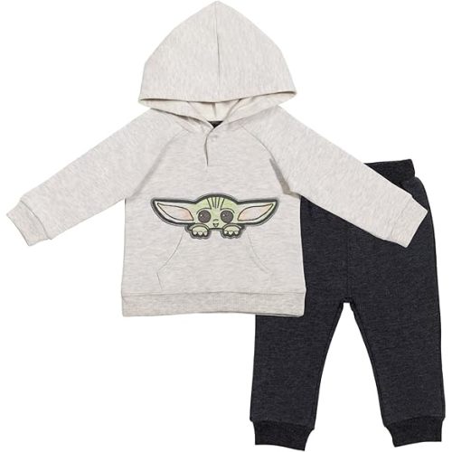 STAR WARS Baby Yoda Fleece Pullover Hoodie and Pants Outfit Set Newborn to Infant