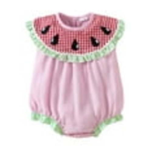 Summer Baby Bodysuit Ruffles Sleeveless Plaid Watermelon Embroidery One Piece Outfit Pink Babys Clothes Rompers 6-12M