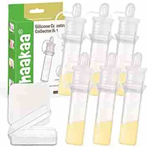 haakaa Colostrum Collector Set Includes a Portable Case and a White Cotton Cloth Wipe for Breastfeeding Moms to Collect Store and Feed Colostrum, 4ml/6pcs