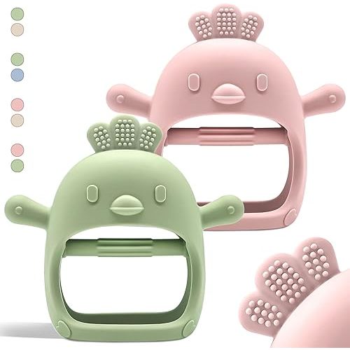 Baby Teething Toys by Komfy LilLove | Non-Toxic Infant Toys 0-6 6-12 Months | CPC Certified Teething Mitten | No Drop Teether for Baby Teething Relief | Baby teether Toys | Teething Pacifier - 2 Pack