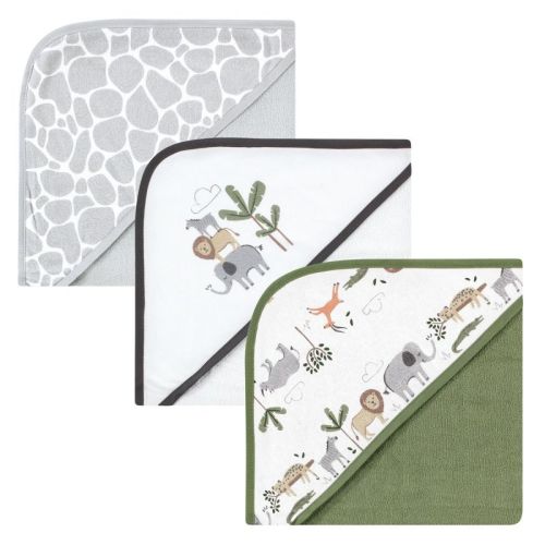 Hudson Baby Unisex Cotton Rich Hooded Towels, Safari Life, One Size