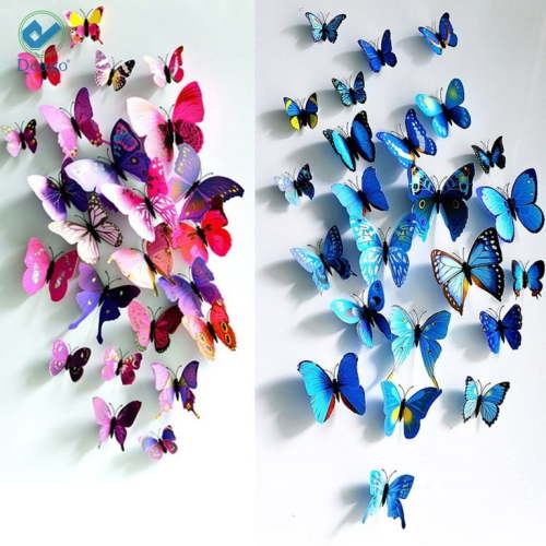 Deago 48PCS 3D Butterfly Wall Decals Removable Mural Stickers for Home Kids Room Bedroom Nursery Classroom Decor (Purple)