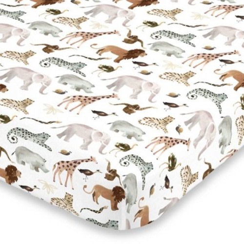 NoJo Watercolor Jungle Friends Crib Sheet