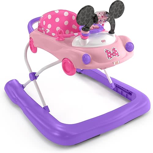 Bright Starts Disney Baby Minnie Mouse Go, Go Bows 3-in-1 Car Walker, Pink and Purple, 6-24 Months