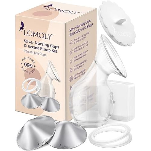 Silver Nursing Cups: Pure 999 Silver Nipple Shield | Breastfeeding Nursing Cups w/Breast Shields and Hands-Free Breast Pump (L - 1.8x0.6 inch)