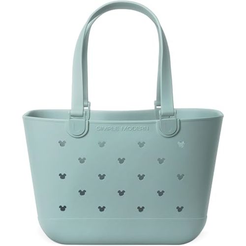 Simple Modern Large Beach Bag | Disney Waterproof Getaway Rubber Tote with Zipper Pocket for Travel, Pool, Boat, Groceries, Sports | Mickey Mouse on Sea Glass Sage