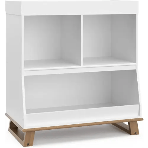 Storkcraft Modern Changing Table with Storage (White with Vintage Driftwood) – GREENGUARD Gold Certified, Removable Changer Topper