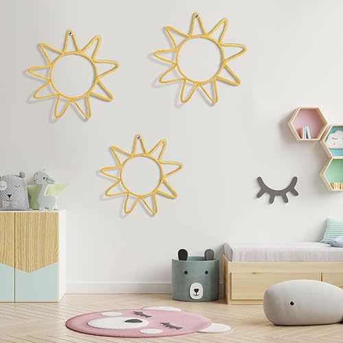 Wesiti 3 Pcs You Are My Sunshine Wall Decor Knitted Wire Sunshine Nursery Decor 7.87-9.84 Inch Wall Hanging Boho Sun Nursery Decorations for Bedroom Girl Home