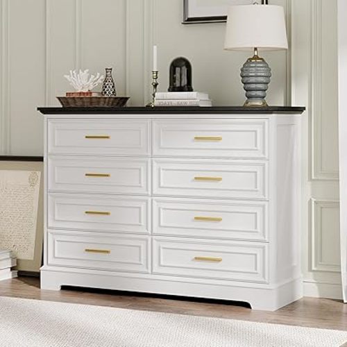 8 Drawer Dresser for Bedroom, 52" Wide Long Chest of Drawers Modern Wood TV Stand White Farmhouse Dresser for Bedroom, Living Room, Hallway, Entryway