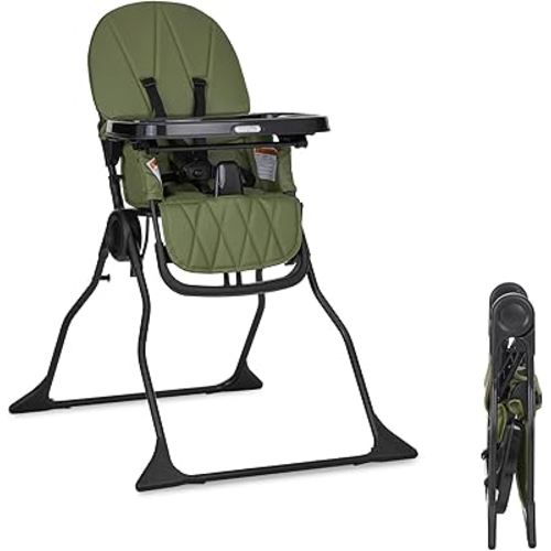 Dream On Me Snack and Stow Baby High Chair in Olive - Easy to Fold and Store, Portable Travel Chair With Removable and Three Position Adjustable Tray