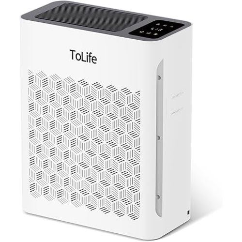 Tolife Powerful Air Purifiers for Home Large Room Up to 2000 Ft²Pets with Washable Filter, Sleep Mode, Timer, HEPA Filter Pet Air Purifier for Bedroom,White