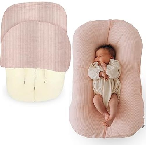 Max&So Baby Lounger Cover Compatible with Snuggle Me – 100% Cotton Slipcover – Soft, Breathable & Skin-Friendly – Newborn Lounger Cover, Pink – Cover Only