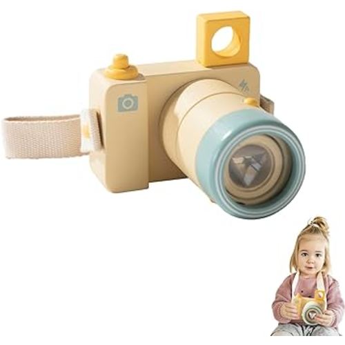 Wooden Camera Kaleidoscope Toy, Magical Multi-Prisms Kaleidoscope Toy for Kids