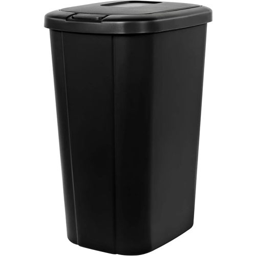 13.3 Gal Touch Top Plastic Trash Can, Solid Color Spring Loaded Lid Garbage Bin for Kitchen,Home, Bedroom, Bathroom,Office & Slim Space-Saving (Black)
