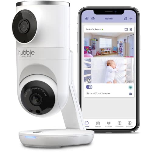 HUBBLE CONNECTED Nursery Pal Dual Vision Smart Camera Wi-Fi Enabled Baby Monitor with AI Motion Tracking, Plus Preloaded Soothing Sounds, Lullabies, and Stories, White