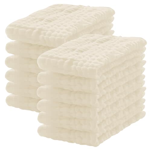 Lovely Care 12 Pack Muslin Burp Cloths 100% Cotton Muslin Cloths Large 20''x10'' Extra Soft and Absorbent Baby Burping Cloth - Ivory