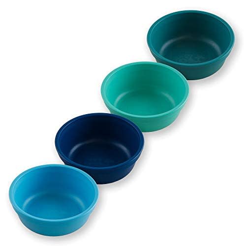 Re Play Made in USA 4 Pack 12 oz. Bowls - Made from Eco Friendly Heavyweight Recycled Milk Jugs - Virtually Indestructible - BPA Free - Microwave & Dishwasher Safe - True Blue - Without Lid